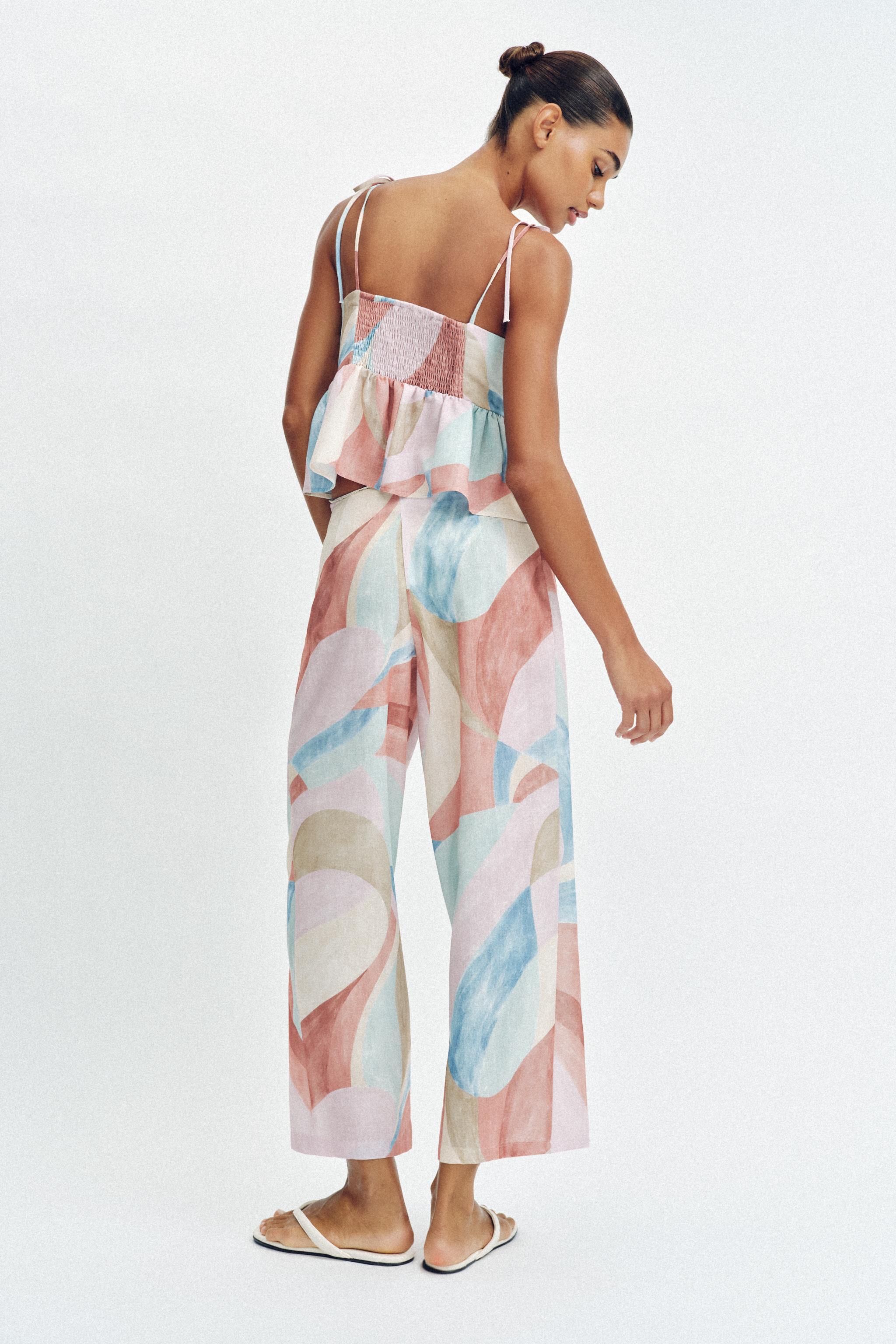 PRINTED WIDE LEG PANTS